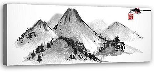 Leinwandbild XXL Berge Wandbild Kunst Landschaft schwarz-weiß 150x50 cm
