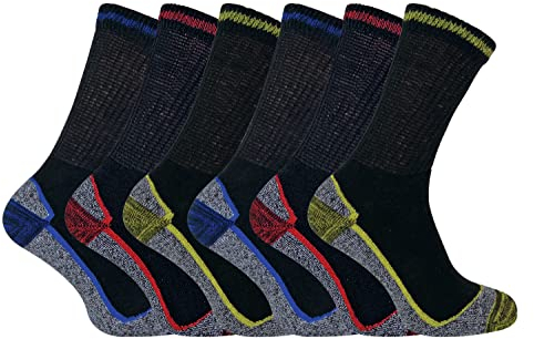 3, 6, 12 paires homme coton bambou anti transpiration respirant chaussettes de travail avec renforcees bottes de sécurité (46-50 EU, BWS 6 Pairs)