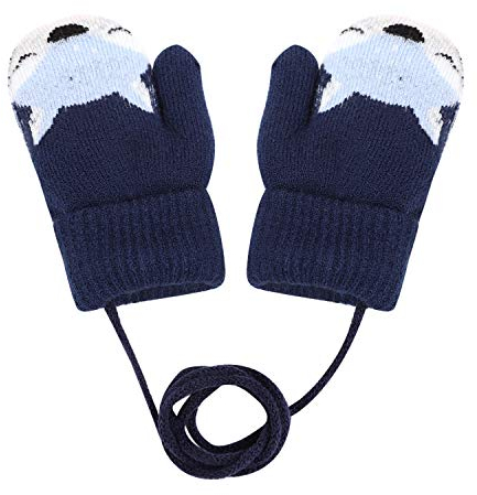 Kinder Winter Handschuhe Fäustlinge Baby Cartoon Fausthandschuhe Halshandschuhe Dicke Doppelt Strickhandschuhe Niedliche Fuchs Handschuhe, 1-3 Jahre alt, Spielen, Laufen, Skifahren Bedarf