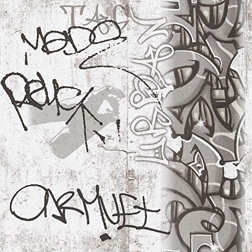 BRICOFLOR Papier peint graffiti gris effet béton | Tapisserie pour chambre d'ado & chambre garçon | Papier peint intissé motif tag pour chambre