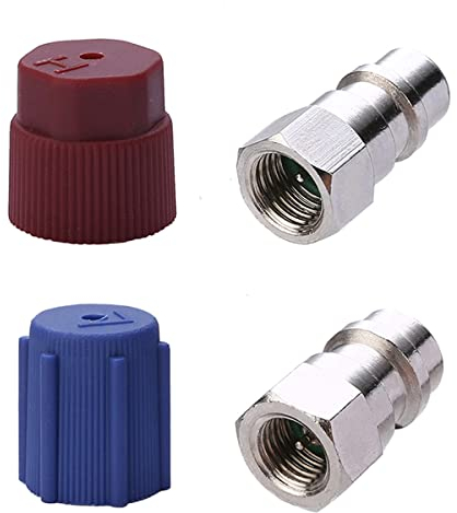 ThreeH Adaptateur de conversion R22 R12 à R134A Raccords CA haut/bas Raccords de réfrigération de voiture rouge bleu Conversion 7/16 à 3/8 (paquet de 2)