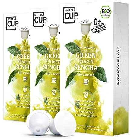 My Tea Cup - TEEKAPSELN GREEN QUEEN SENCHA 3 x 10 KAPSELN I BIO-GRÜNTEE I 30 Kapseln für Nespresso®³-Kapselmaschinen I 100% industriell kompostierbar & nachhaltig – 0% Aluminium…