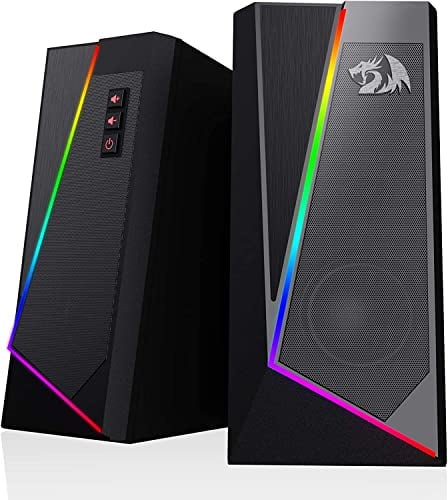 Redragon GS520 Anvil RGB Desktop-Lautsprecher, 2.0-Kanal-PC-Stereo-Lautsprecher mit 6 farbigen LED-Modi, verbessertem Bass und leicht zugänglicher Lautstärkeregelung, mit USB-Anschluss und 3,5mm-Kabel