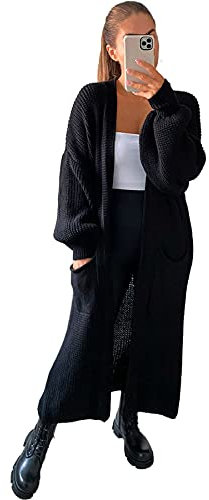 Crazy Girls Womens Balloon Sleeve Cardigan, Black, SM (UK 8-10)