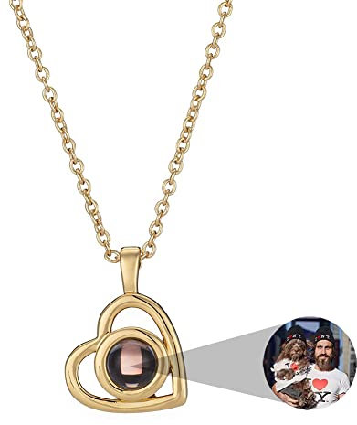 ZLHZW Personalisierte Kette mit Bild – Projektion Halskette für Damen – Individuelles Foto Herz Anhänger für Frauen – Individueller Schmuck – Geburtstag Jahrestag Gedenkgeschenke für sie