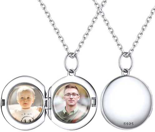 ChicSilver Silber Runde Medaillon Anhänger Halskette Personalisierter Photo Amulett mit Gravur Personalisierter Medaillon Halskette für Freundin Ehefrau