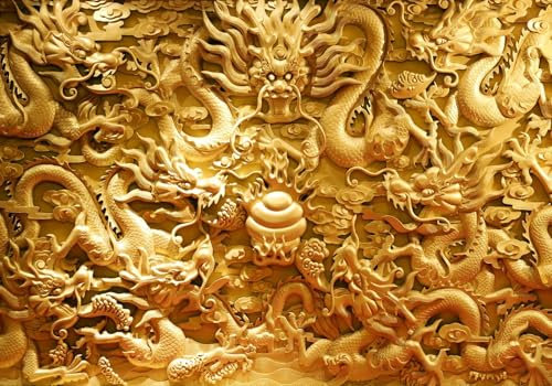 Papel De Pared 3D Papel Tapiz Arte Tridimensional Del Dragón Dorado. Papel Pintado Tela No Tejida Mural Decorativo 250x175cm
