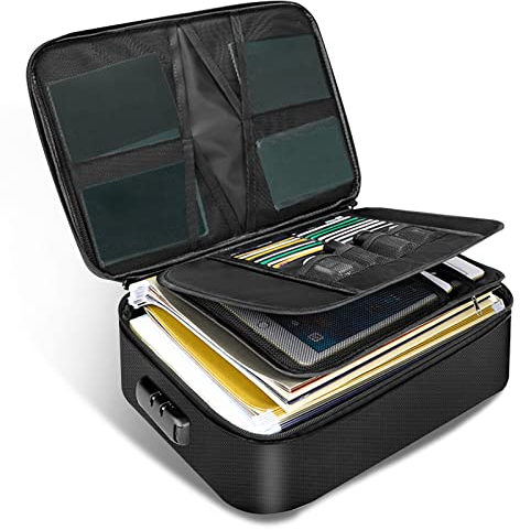 Bolsa ignífuga para documentos, gran caja de almacenamiento para archivos, bolsa impermeable ignífuga con cerradura, almacenamiento de documentos para documentos A4, dinero en efectivo (36 x 27 x 10