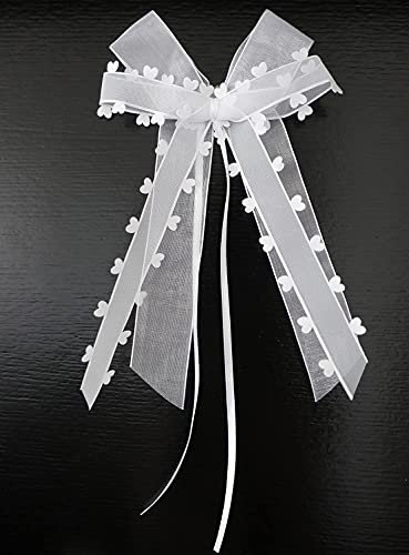 50 STK Autoschleifen Antennenschleifen,Organza Herzen Schleifen Auto Schmuck Braut Paar Dekoration Autoschmuck Car Wedding Deko Hochzeitsschleifen für Hochzeit Party Geburtstag Geschenverpackung,Weiß
