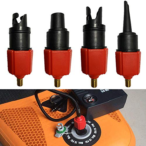 Adaptador de Bomba SUP Inflable, PeSandy Adaptador de Válvula SUP con 4 Boquillas de Aire para Bote Inflable/ Tabla de Paddle Surf/ Cama Inflable/ Bote, Adecuado para Bomba de Aire Convencional (Rojo)