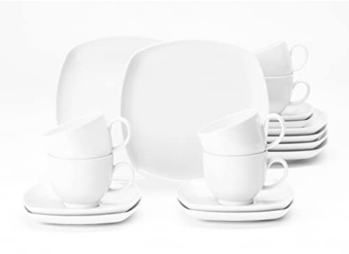 Seltmann Weiden 4052212122489 Kaffeeservice 18-teilig eckig Lido weiß, Porzellan, 220 milliliters, Bunt