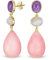 Orecchini Da Festa Unici Con Forma Geometrica Multipla Ovale E 3 Pendenti A Più Livelli Di Pietre Preziose Naturali Tricolore Ametista Quarzo Rosa A Goccia In Oro Giallo Placcato 14K Per Donne