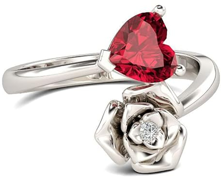 Weiße Blumen und rote Herzen Ringe Junge Mode Lässiger Kubikzirkonring für Mädchen Frauen Paare im FreizeitsportNützlich und praktisch
