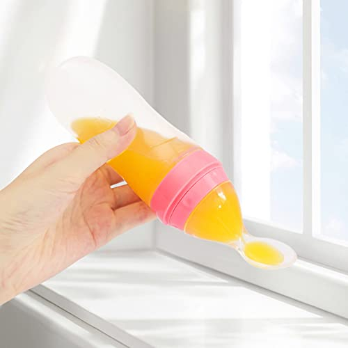 Alimentador de Alimentos con Cuchara Blanda para Ancianos, Biberón de Silicona Blanda con Cuchara, Alimentador de Bebés, Cuidado de Ancianos, Alimentador de Biberones, para Temblores de Manos,(Rosa)