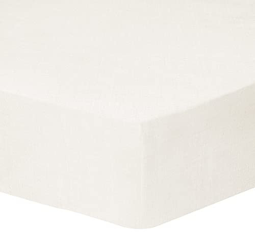 MATT & ROSE Drap Housse 140x190/200 cm Uni Lin LAVÉ 2 Personnes | 100% Lin Lavé | Oeko-TEX | Blanc Cassé