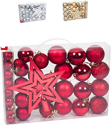 Conjunto 40 Bolas de Navidad mas1 Estrella Grande,Adornos de Navidad para Arbol,Decoracion Arbol Navidad,Bolas Arbol Navidad,Adornos de Navidad para Arbol (Rojo)