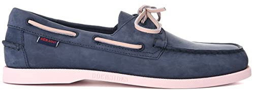 chaussure bateau portland nubuck bleu marine - semelle et lacet rose sebago