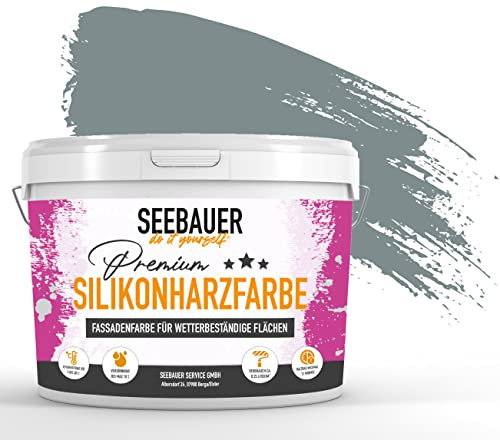 SEEBAUER diy Silikonharz-Fassadenfarbe Grau 5L für Außen (No. 212 Mountain Slate) Selbstreinigende Fassadenfarbe mit Lotuseffekt - Geeignet für Putz, Mauerwerk und Beton