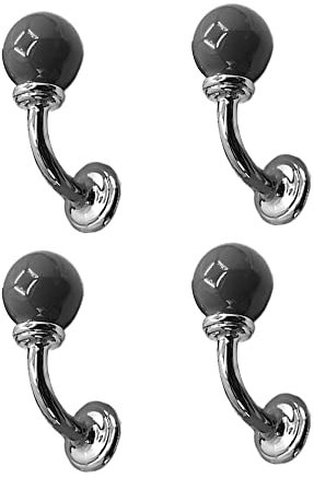 TentHome Garderobenhaken Keramik Vintage Retro Kleiderhaken Wandhaken Keramikhaken Handtuchhaken Porzellan Einzelhaken 4er Set mit Keramikkugel Ø 27mm Silber B