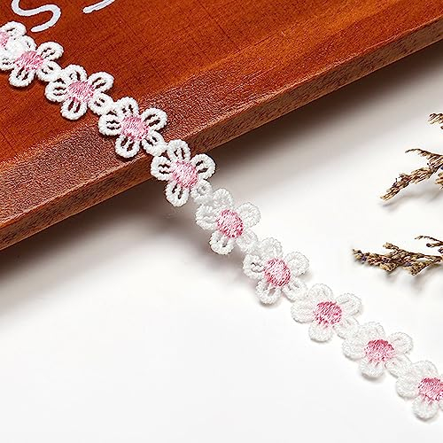 XCSJ 5 Yard 15mm Blumen Spitzenband Florale Spitzenborte Blümchen Zierband Spitzenborte Stickerei Spitzen Spitzenborte Borten Und Bänder Zum Nähen,Bekleidung Deko, Diy Deko (Rosa)