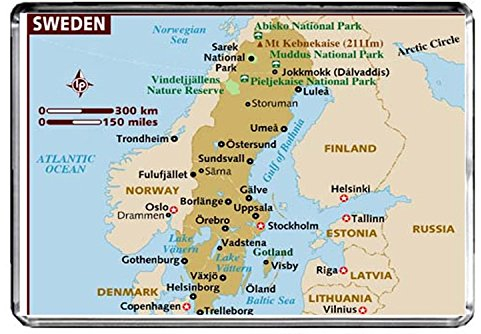 CALENDARMAN Kühlschrankmagnet mit Schweden-Karte, Minimalistisch, Dekoratives Magnet, 1 Stück, Acryl