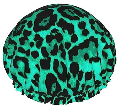 turquoise green cheetah leopard print Shower Cap Adjustable and Waterproof For Hair Protection