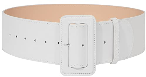 SUOSDEY Damen Lackleder Gürtel, Mode Breite Taillengürtel Cinch Gürtel für Kleid Mantel mit quadratischer Schnalle weiß