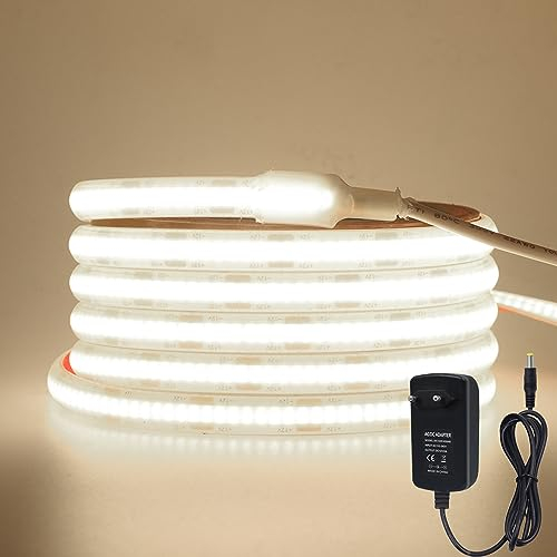 Wisada 2M COB LED Streifen, 12V 320LEDs/m Superhell Flexibler LED Lichtband CRI≥85 Kaltweiß COB LED Band, Wasserdichte IP68 LED Lichterketten mit Netzteil für Aquarium und Schrankbeleuchtung
