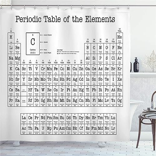 Duschvorhang Weißes Periodensystem Shower Curtains Verdickung Polyester Duschvorhänge Antischimmel Shower Curtain Wasserdicht Duschvorhang Badewanne Edelstahl Ösen 200x220cm