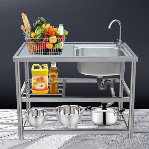 Lavello In Acciaio Inossidabile,lavello Commerciale In Acciaio Inossidabile,lavello Da Cucina Da Appoggio A Vasca Singola,lavello Per Preparazione Cucina E Lavandino,per Fattoria,bagno(90cm/35.4in)