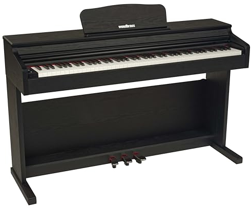 Woodbrass DP2 Piano Digital Mueble Bluetooth Negro, Teclado Táctil Pesado Realista 88 Teclas, Piano Eléctrico Elegante para Debutar o Perfeccionar con 3 Pedales + Soporte, KWB DP2-BK