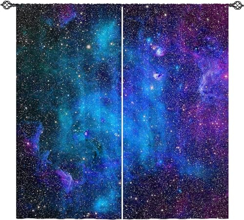 YUANZU Kinder-Vorhänge, 107 x 213 cm, Galaxie, blauer Nebel, Sternbild, Planet, Universum, Sterne, Stangentasche, Druckmuster, Fenstervorhänge für Jungen, Mädchen, Teenager, Schlafzimmer, Spielzimmer,