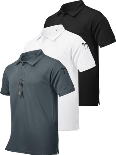 ZITY Men's Polo Shirt Moisture-Wicking Golf Shirts Regular-Fit Tactical Short Sleeve T-Shirt 3 Pack, 3blackwhitegrey, XXL