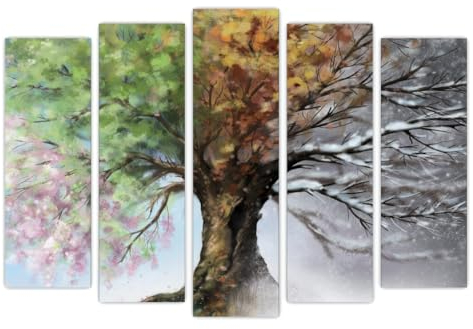 AREDE 5er Set Wandkunst Gemälde Bild Poster Baum mit Jahreszeiten | 120 x 80 cm | Wandbilder Wanddekoration Home Office Wohnzimmer Schlafzimmer Dekoration | Fertig zum Aufhängen