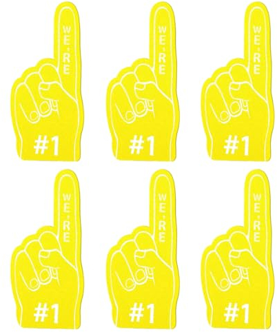 ALEGRE® 6 Stk Schaumstoff Finger, Mini Schaumfinger Nummer 1, Inspirierend Sportfan Zubehör, Party Gadgets, Schaumstoff Hand für Spiele, Stadion, Events, Cheerleading Jubeln, Weltmeisterschaft(Gelb)