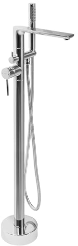 Rea Flores Chrom, freistehender Badewannenarmatur Wasserhahn Badewanne Einhebel Wannenarmatur mit Handbrause Badarmatur aus Messing Mischbatterie (Chrom)