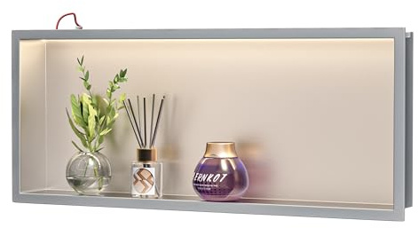 Bernkot LED-Duschnische, 30,5 x 76,2 cm, gebürstet, 3000 K, warmes Licht, 304 Edelstahl, keine Fliesen erforderlich, für Badezimmer, Aufbewahrung, wasserdichte Wandnischen