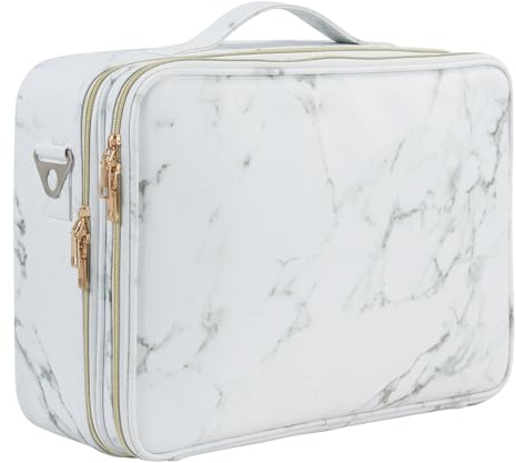 Make up Tasche Groß Make up Koffer Kosmetikkoffer Schminktasche Kosmetiktasche Schminkkoffer Make up Organizer Make up Bag Beauty Case Friseurtasche,Weiß