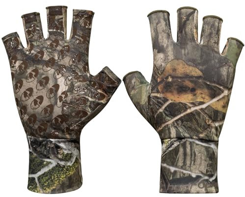 Mossy Oak Fingerlose Camouflage-Jagdhandschuhe – atmungsaktives, leichtes Stretchgewebe mit strukturiertem Griff – perfekt für Truthahn- und Bogenjagd, Halbfinger-Handschuhe für Damen und Herren,