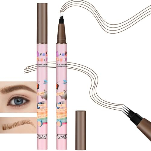 LINXINS 2PCS Tattoo Eyebrow Pen with 4 Micro Fork Tip Waterproof Eyebrow Pen Eyebrow Pencil Micro Microblading Eyebrow Pen Waterproof Long Lasting Eyebrow Pencil （Dark Brown And Light Brown）