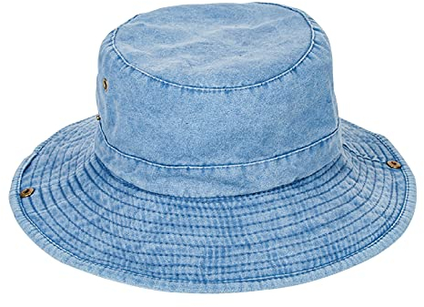 ANIMQUE Unisex Sonnenhut Fischerhut Boonie Hut Baumwolle Breite Krempe Sommer Sonnenschutz Tragbar Outdoor Safari Hut mit Verstellbarem Kinnriemen, Blau 62cm
