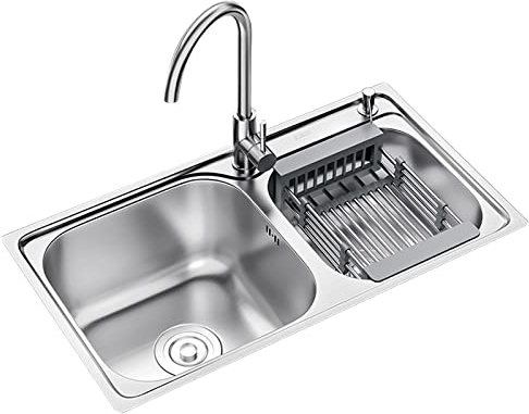 Fregadero cocinaFregadero de Doble Lavabo, Fregadero de Cocina, con Grifo extraíble, Fregaderos empotrados y bajo encimera de Metal Cepillado de Acero Inoxidable, Muebles de Lujo livianos (T