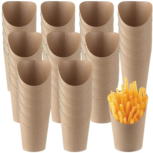 CHUIFAI 100 Stück 14 oz Kraftpapier Becher Halter, Pommes Frites Becher Karton, Bubble Waffeln Tüten Pommeshalter, Snack Container Kraftpapier Pommes Tüten für Waffeln Frites Popcorn