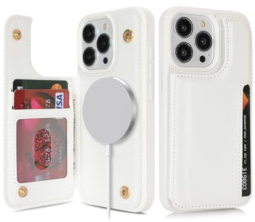 SailorTech for iPhone 15 Pro Case with Credit Card Holder Magsafe, iPhone 15 Pro Phone Leather Case for Women Compatible mag safe Card Slots Durable Shockproof Wallet Case - White