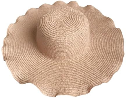 Cappello da donna cappello da sole spiaggia resort cappello da spiaggia femminile esterno visiera pieghevole largo onda laterale cappello di paglia, rosa, Etichettalia unica