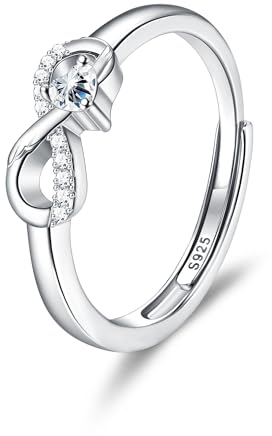 MILACOLATO Anelli In Argento Per Le Donne, Argento Sterling 925 Anello Infinito con Cuore Cubic Zirconia per Le Donne Argento Pollice Anello Regolabile Promessa Anello con Confezione Regalo