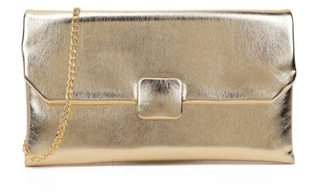 LeahWard Metallic Clutch Purse with Gold Chain, Large Soft Faux Leather Clutch Bag, Bag For Wedding, Prom, Party (GOLD)