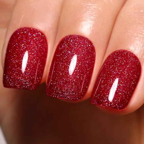 FireDeep Weihnachten Rot Gel Nagellack, 16ml Glitter UV/LED Soak Off Lack für Winter Neujahr