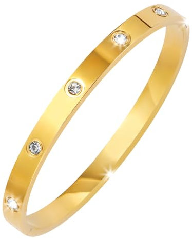 MILAKOO 6mm Gold Minimalist Bracelet with Rhinestone Hinge Oval Bangle Birthday Gifts for Women