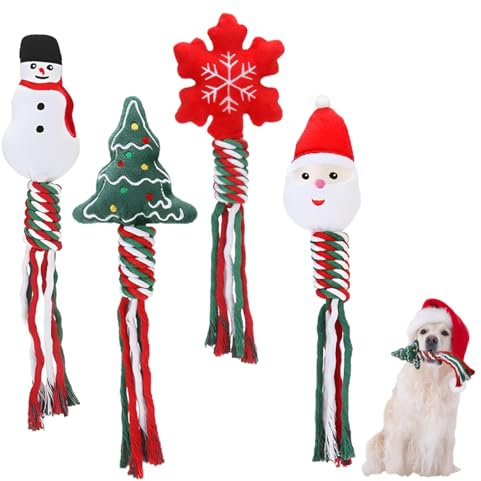 O-Kinee Spielzeug Hund Weihnachten, 4er-Pack Hund Weihnachten Spielzeug, Kauspielzeug Hund, Hundespielzeug Seil, Spielzeug Hund UnzerstöRbar, Dog Toys Geeignet Hunde